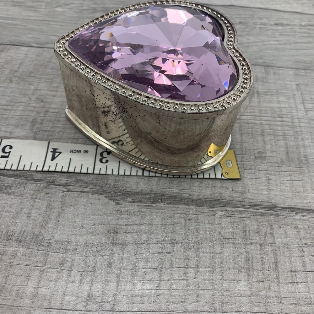 Vintage Round Pink Heart Faceted Glass Silver Tone Jewelry/Trinket Box - Picture 8 of 8